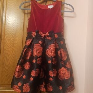 Red and Black Floral Kids Dress